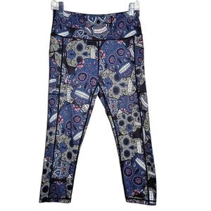 Constantly Varied Gear CVG Sugar Skull Dia De Los Muertos Leggings Blue M Yoga